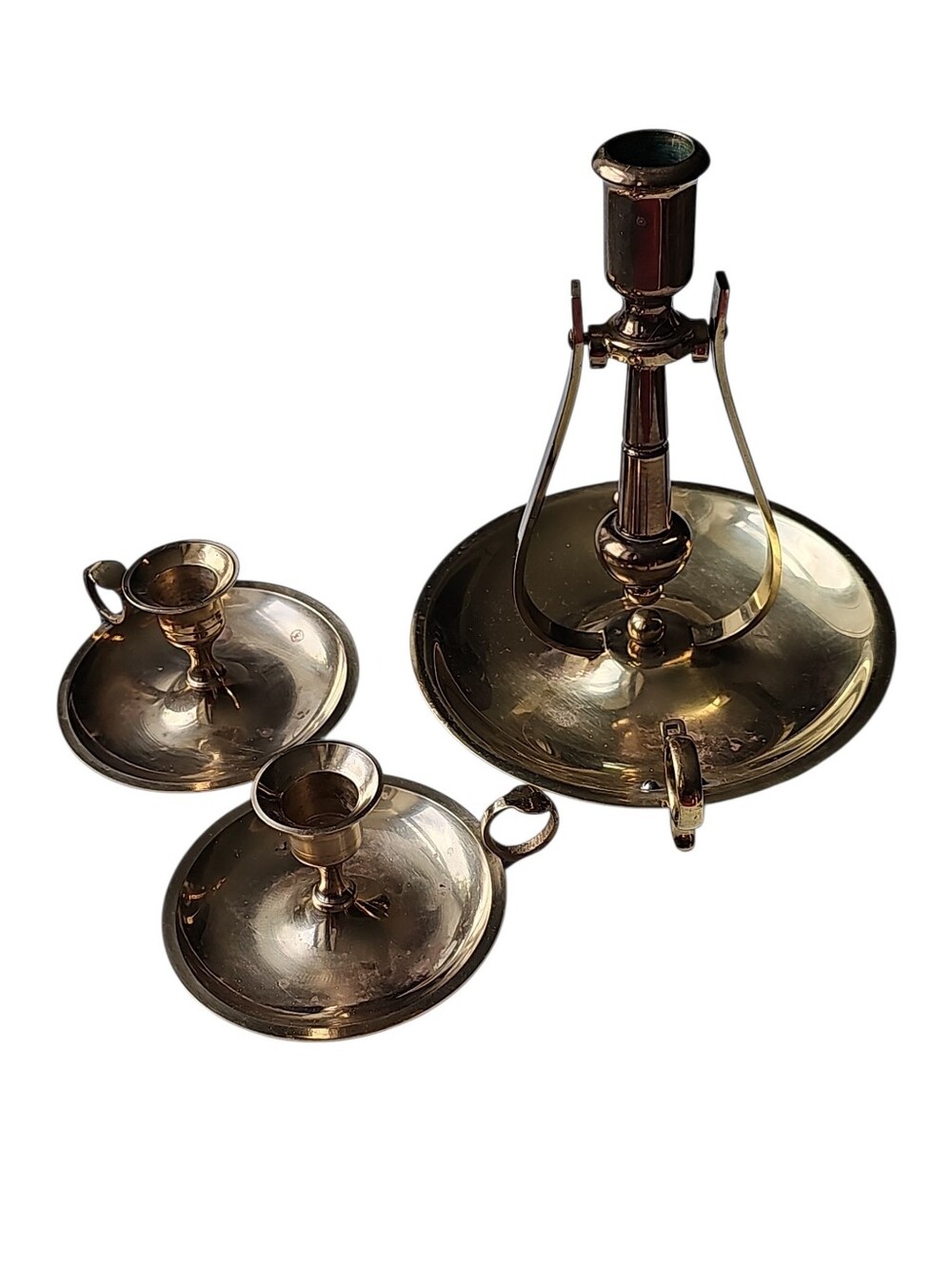 Vintage Baldwin Brass Nautical Gimbal Sconce and 20th Century Chamberstick Set